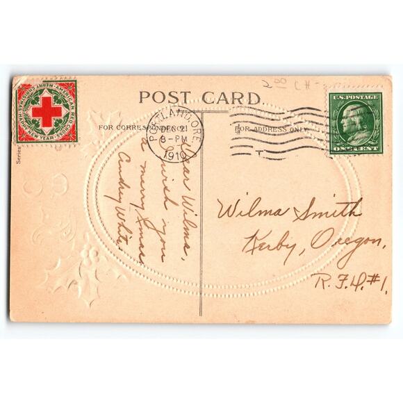 Vintage 1910 Santa Claus Christmas Postcard with Embossed Holly Design - Picture 2 of 2